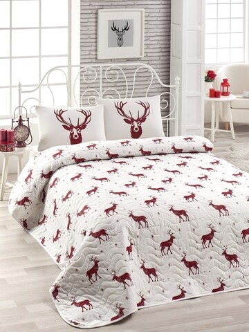 Set cuvertura cu 2 fete de perna king size, EnLora Home, 162ELR69428, 220 x 240 cm, amestec bumbac, alb/rosu 162ELR69428 imagine 2022