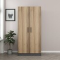Dulap pentru haine, Minerva, Kale Anthracite Gold, 90x190x52 cm, PAL, Antracit / Stejar