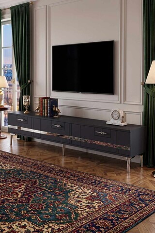 Comoda TV, Hanah Home, Ilay, 180x41x30 cm, Antracit / Argintiu