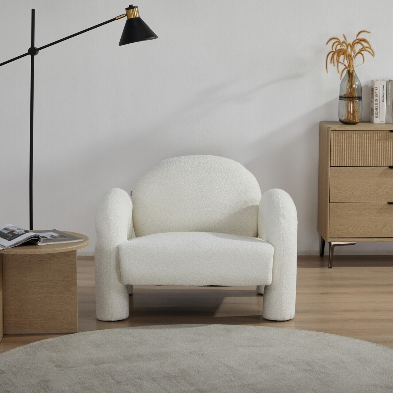 Fotoliu Sedia, Homla, 95x88x70 cm, MDF/metal/tesatura teddy boucle, ecru — imaginea 7