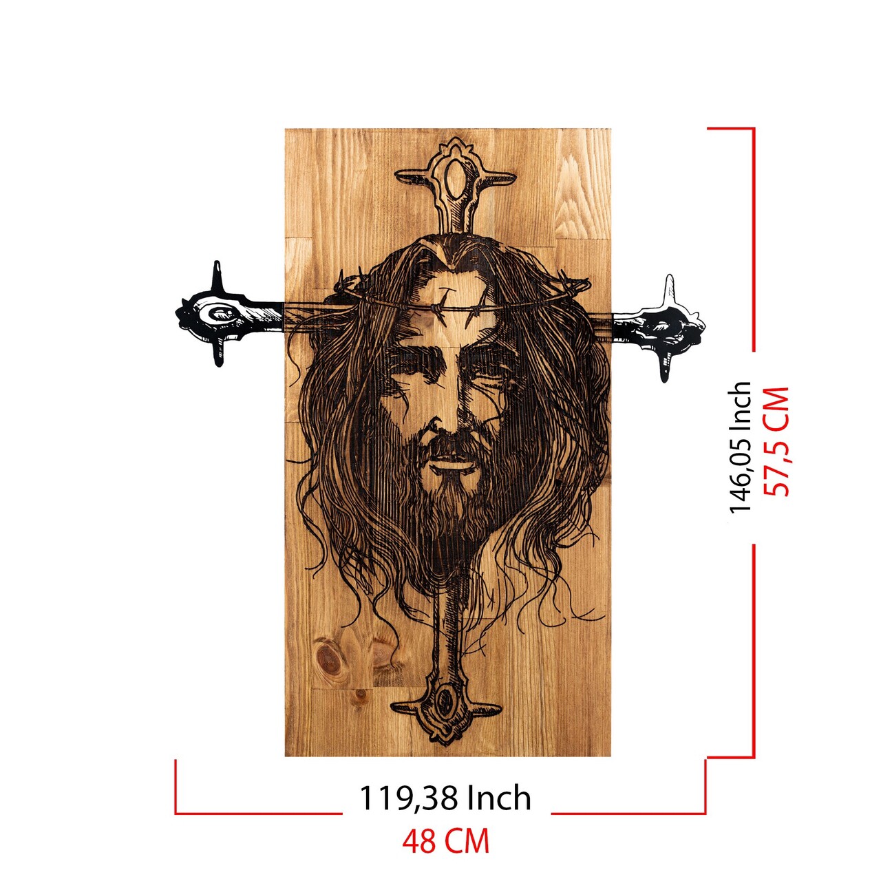 Decoratiune de perete, Jesus, lemn/metal, 48 x 57.5 cm, negru/maro