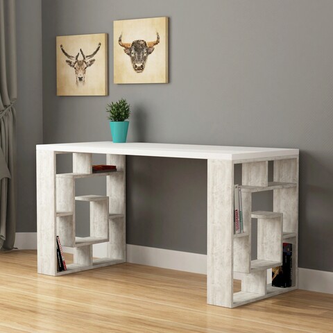 Birou, decortie, maze, 140x75x60 cm, alb / alb antic