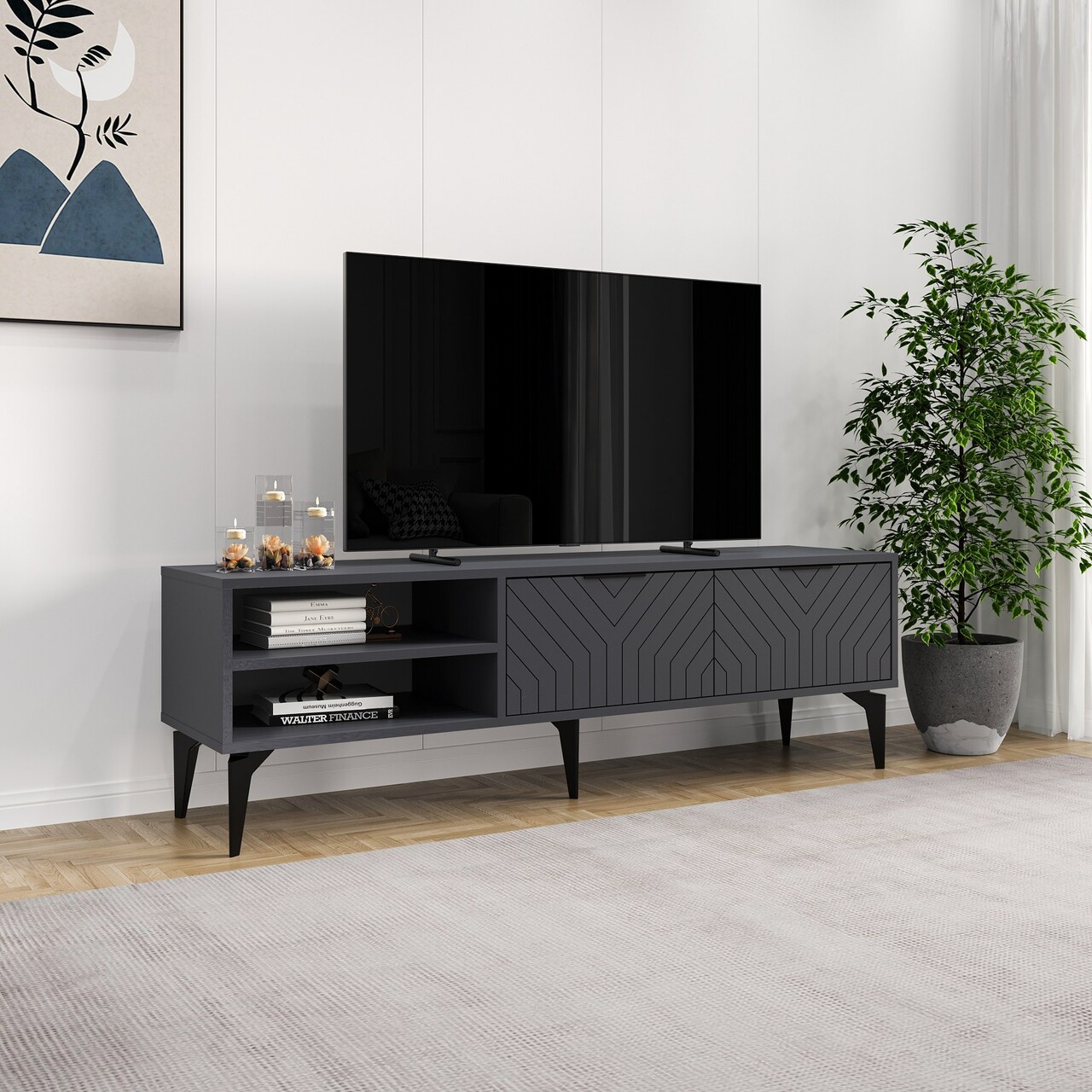 Comoda TV, Odessa, Regina, 160x50x29.6 cm, Antracit - 1 | YEO