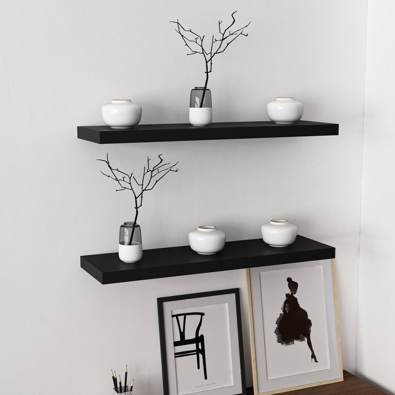 Raft de perete, Minerva, Gizli2 80, 80x3.6x23 cm, PAL, Negru - 1 | YEO
