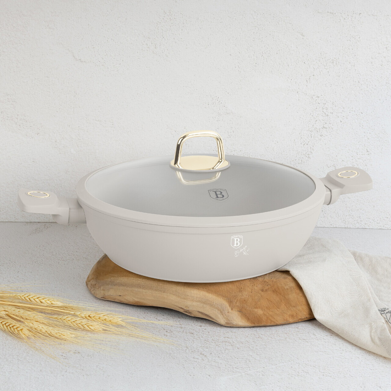 Oala cu capac Berlinger Haus, Sahara, 30 cm, 4.5 L, aluminiu forjat, crem mat - imagine 3