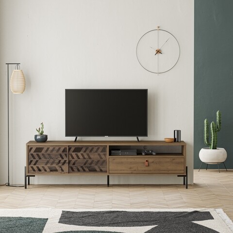 Comoda TV, Decortie, Dionysos, 170 x 48.6 x 45 cm, pal melaminat, nuc 170