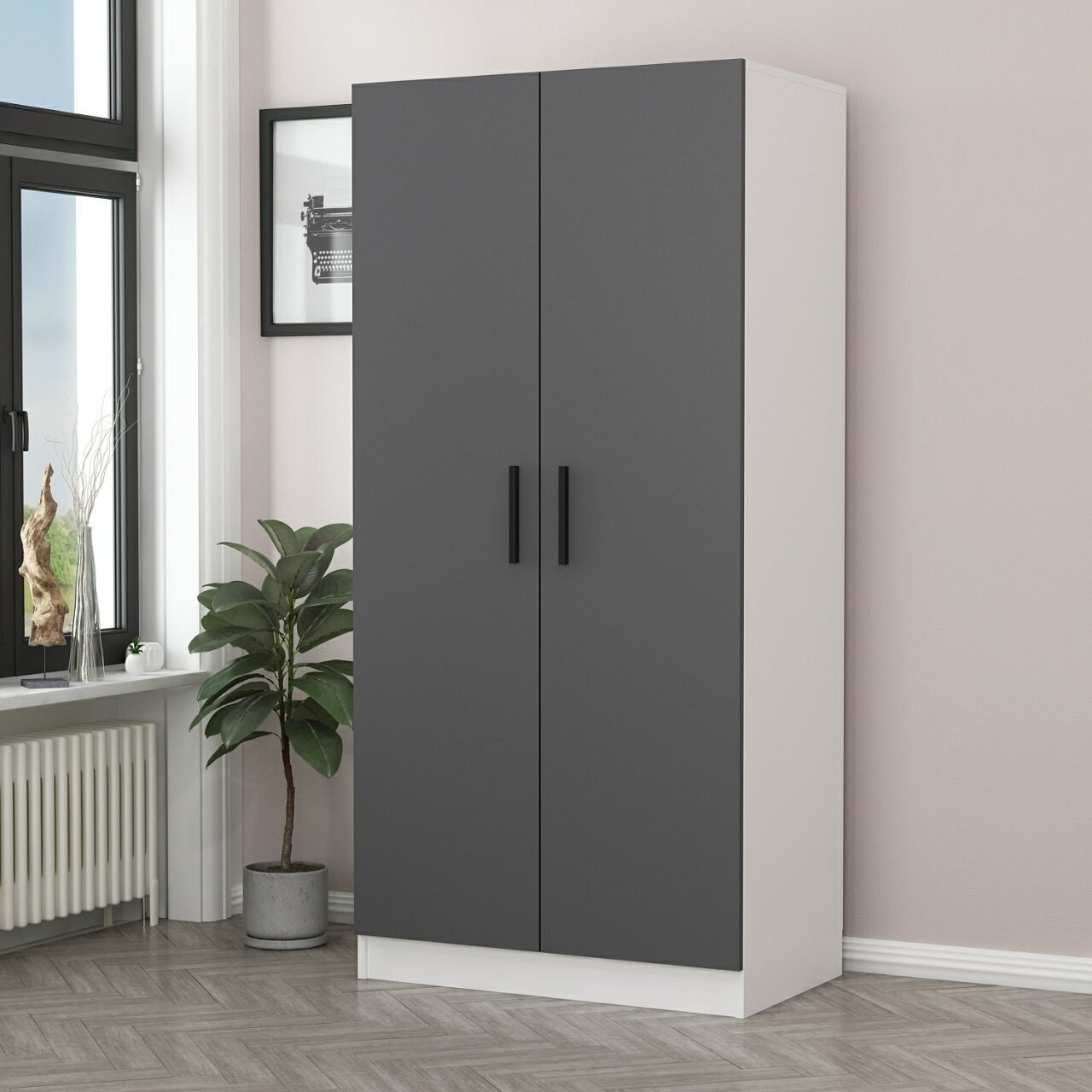 Dulap pentru haine, Minerva, Kale Anthracite White, 90x210x52 cm, PAL, Antracit/Alb - 1 | YEO