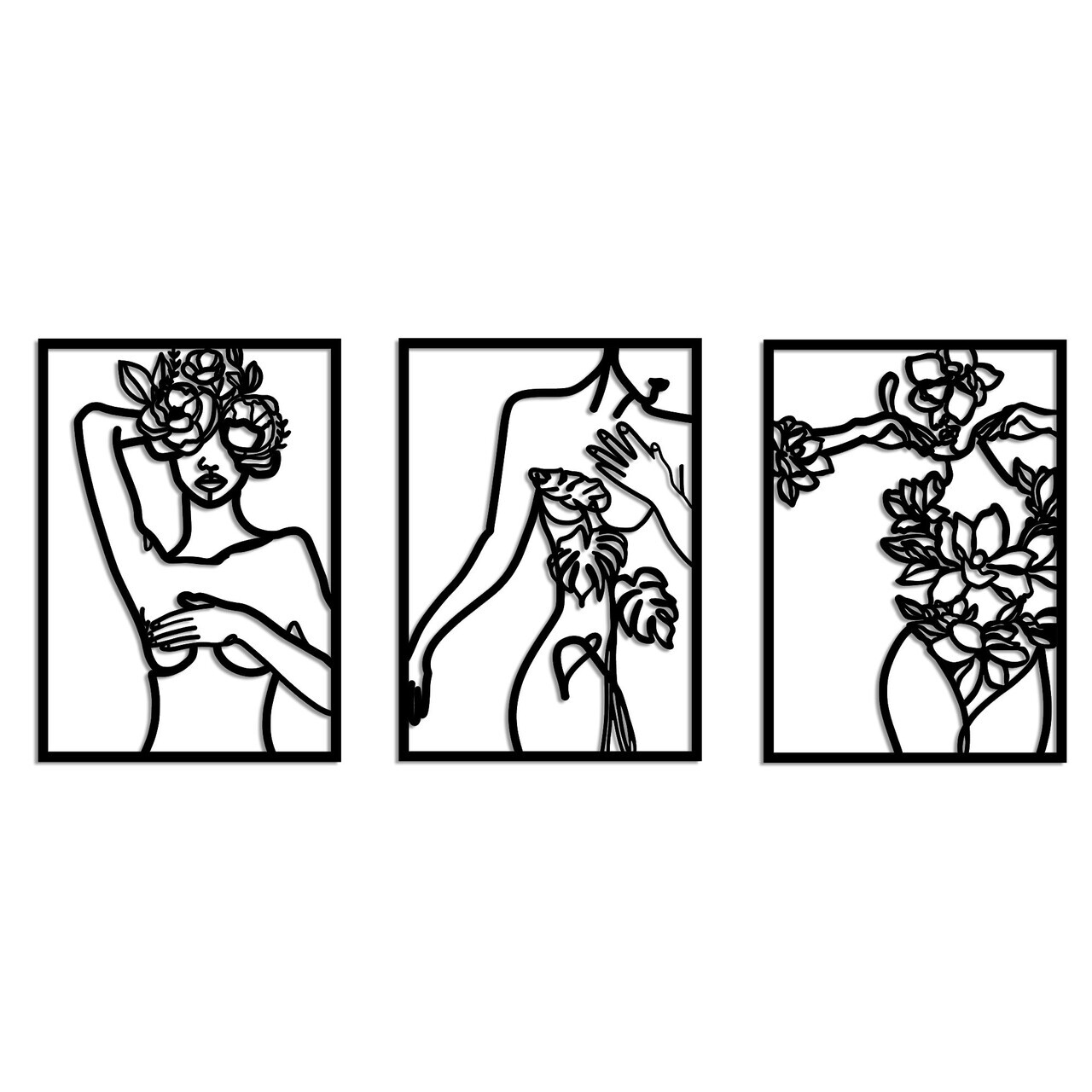Decoratiune de perete, Metal Nude Women, 50 x 70 cm, 3 piese, Negru — imaginea 5