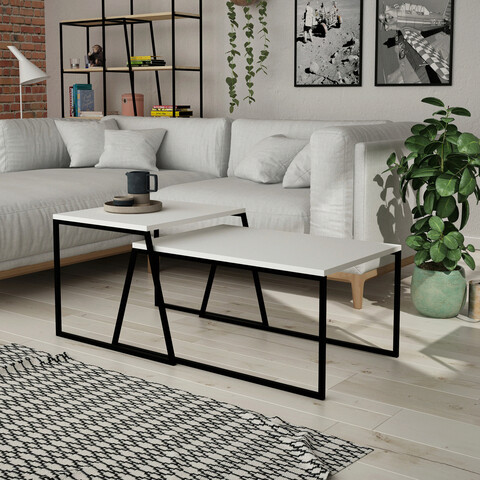Set masuta de cafea, decortie, pal orta sehpa, alb negru