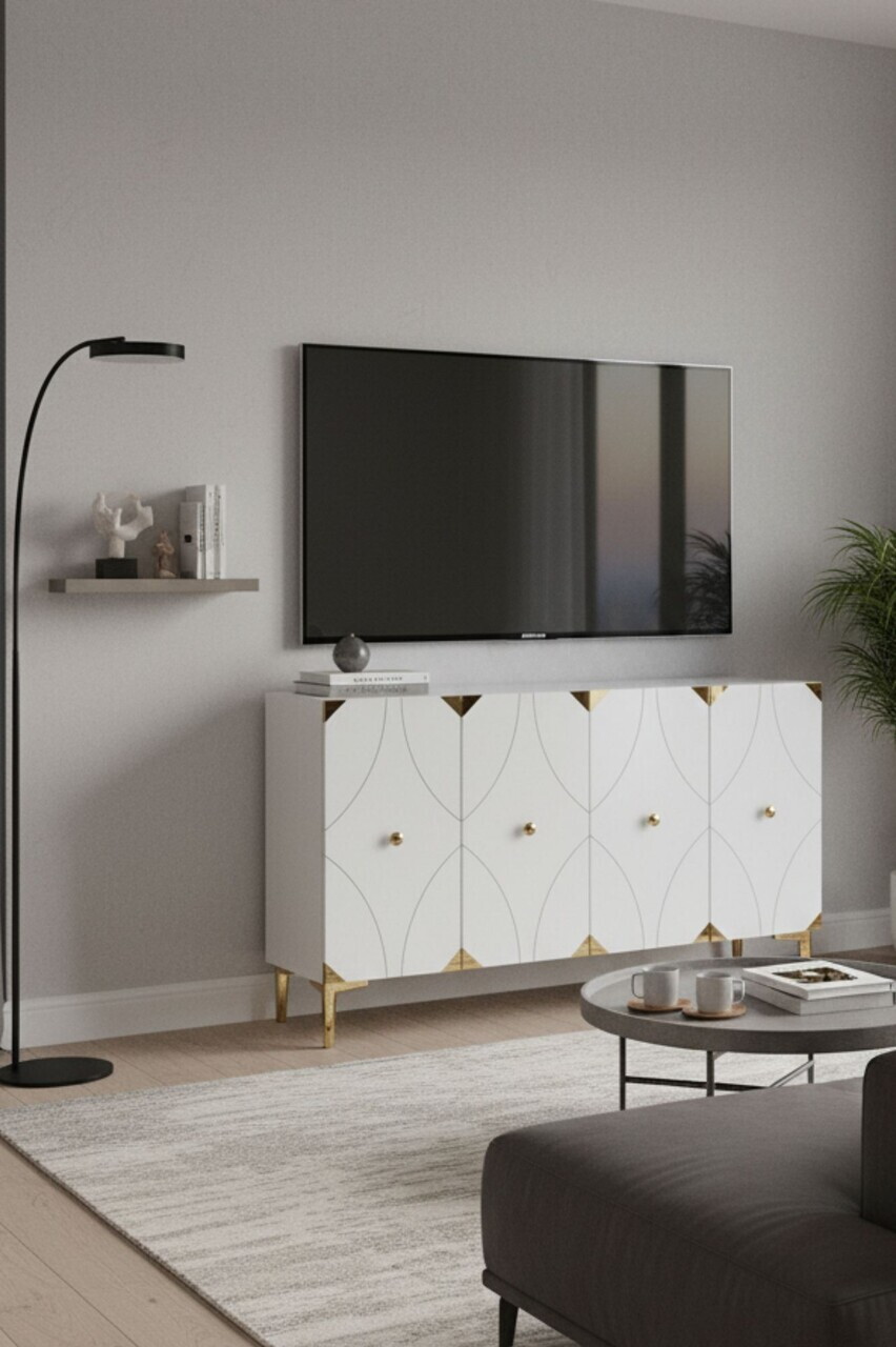 Consola, Hanah Home, Alfa 120, 120x75x32 cm, PAL, Alb/Auriu — imaginea 2