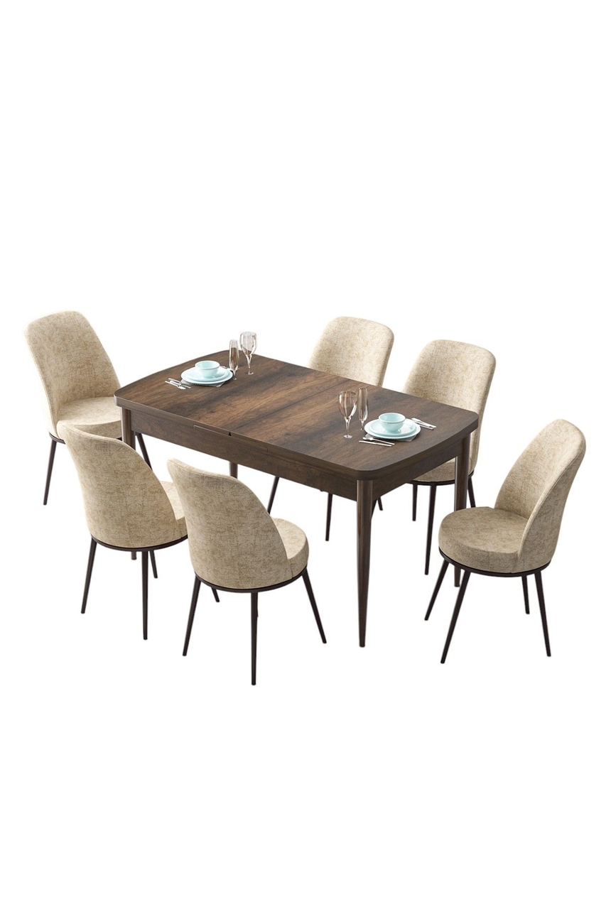 Extendable Dining Table &amp; Chairs Set (7 Pieces), Hanah Home, Zen, Baroc / Crem - view 2