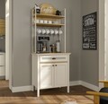 Dulap de bar pentru cafea, Hanah Home, FRN-21028-1, 80.4x210x52.1 cm, PAL, Crem / Stejar / Alb