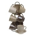 Set 6 cani cu farfurioara si suport InArt, 90 ml, portelan, bej/maro