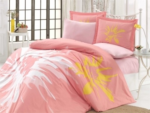 Lenjerie de pat dubla, 4 piese, 100% bumbac poplin, Hobby, roz