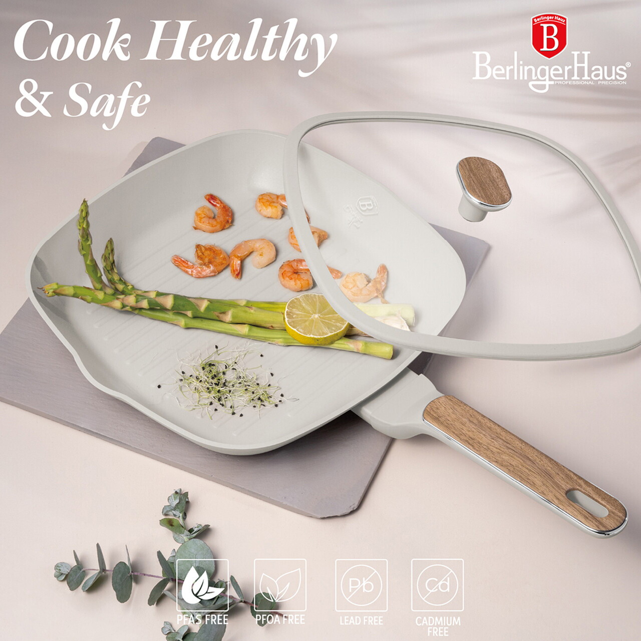 Set 3 tigai si capac Berlinger Haus, Sahara Nordic, 20/24/28 cm, aluminiu forjat, crem mat/natur - imagine 5