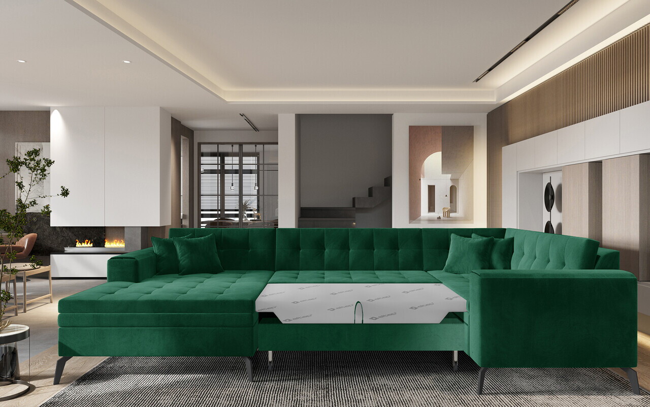 Coltar extensibil stanga 5 locuri ELTAP, MON-LT-35LU, Montez, 340x180x93 cm, lemn/poliester, verde inchis - view 2