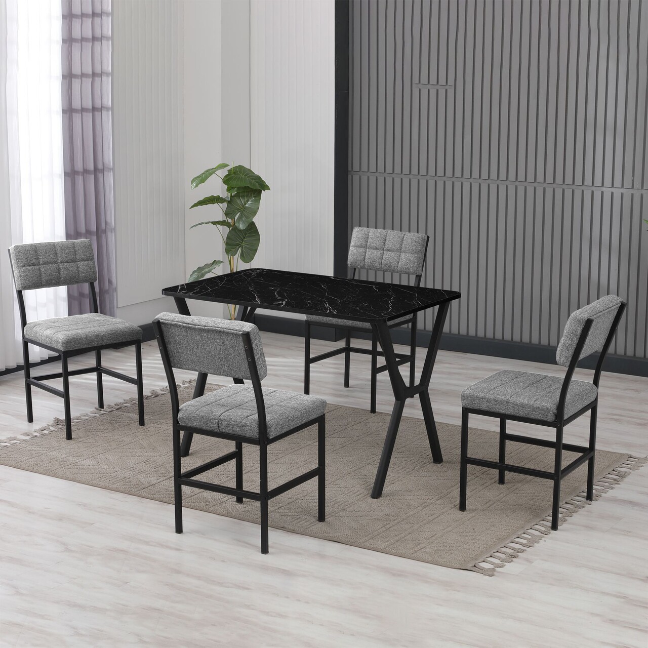 Set masa extensibila si scaune, Hanah Home, Dubai, Gri/Negru - view 2