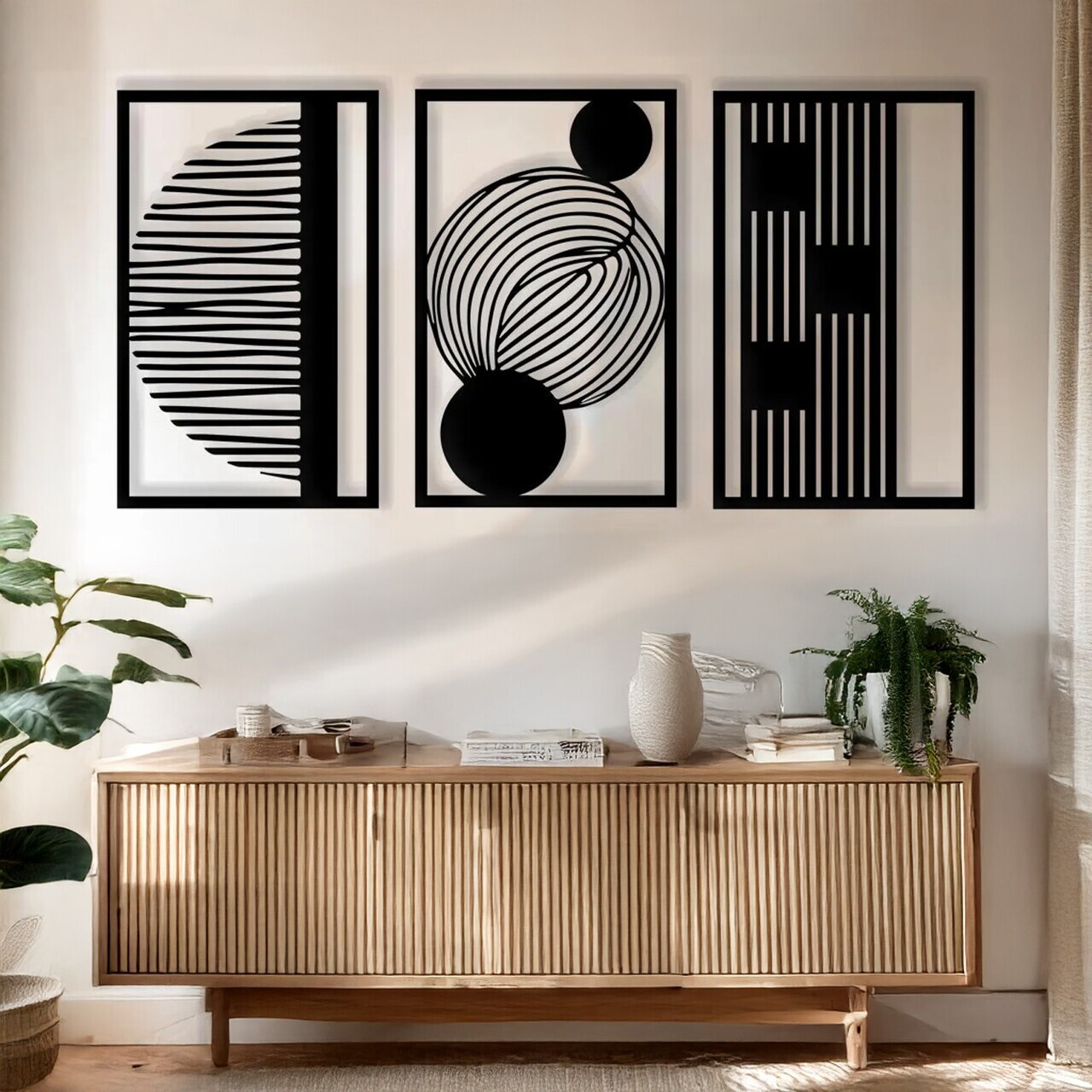 Set de accesorii decorative de perete din metal, DCV-1105-MT, Dimensiune: 30 x 50 cm (3 bucăți), Negru