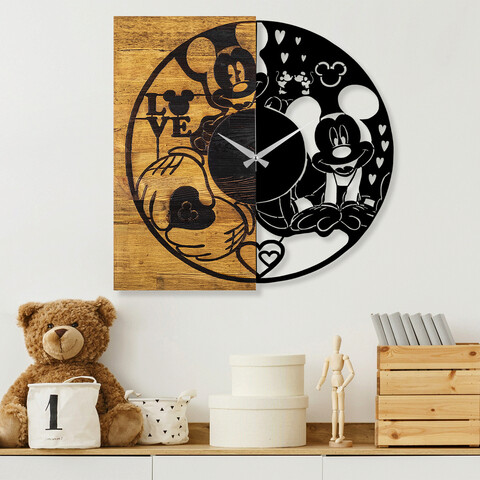 Ceas de perete, Wooden Clock 16, Lemn/metal, Dimensiune: 58 x 3 x 58 cm, Nuc / Negru mezoni.ro