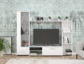 Set mobilier living 4 piese Raalte, Bedora, 220.4x41.3x177.5 cm, PAL/sticla/plastic, alb
