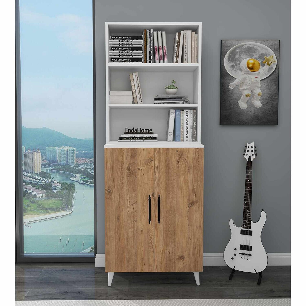 Corp biblioteca, Hanah Home, Oras, 65x183.4x32 cm, Pin Atlantic / Alb — imaginea 2