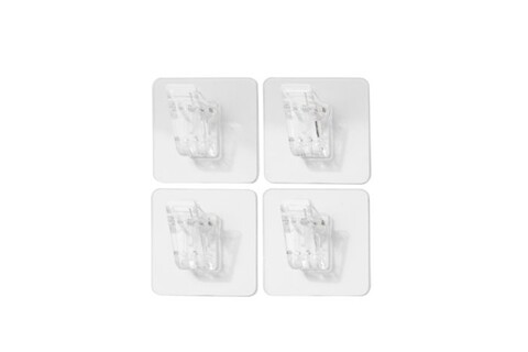 Set 4 cleme pentru agatat cu autoadeziv Compactor, 4.5 x 4.5 x 1.2 cm, plastic, transparent
