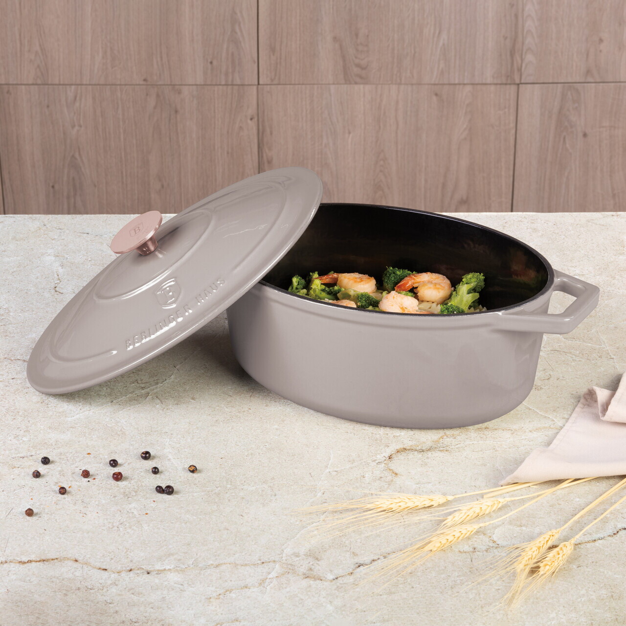Tava cu capac Berlinger Haus, Taupe, 30x12 cm, 4.65 L, fonta, taupe - imagine 6