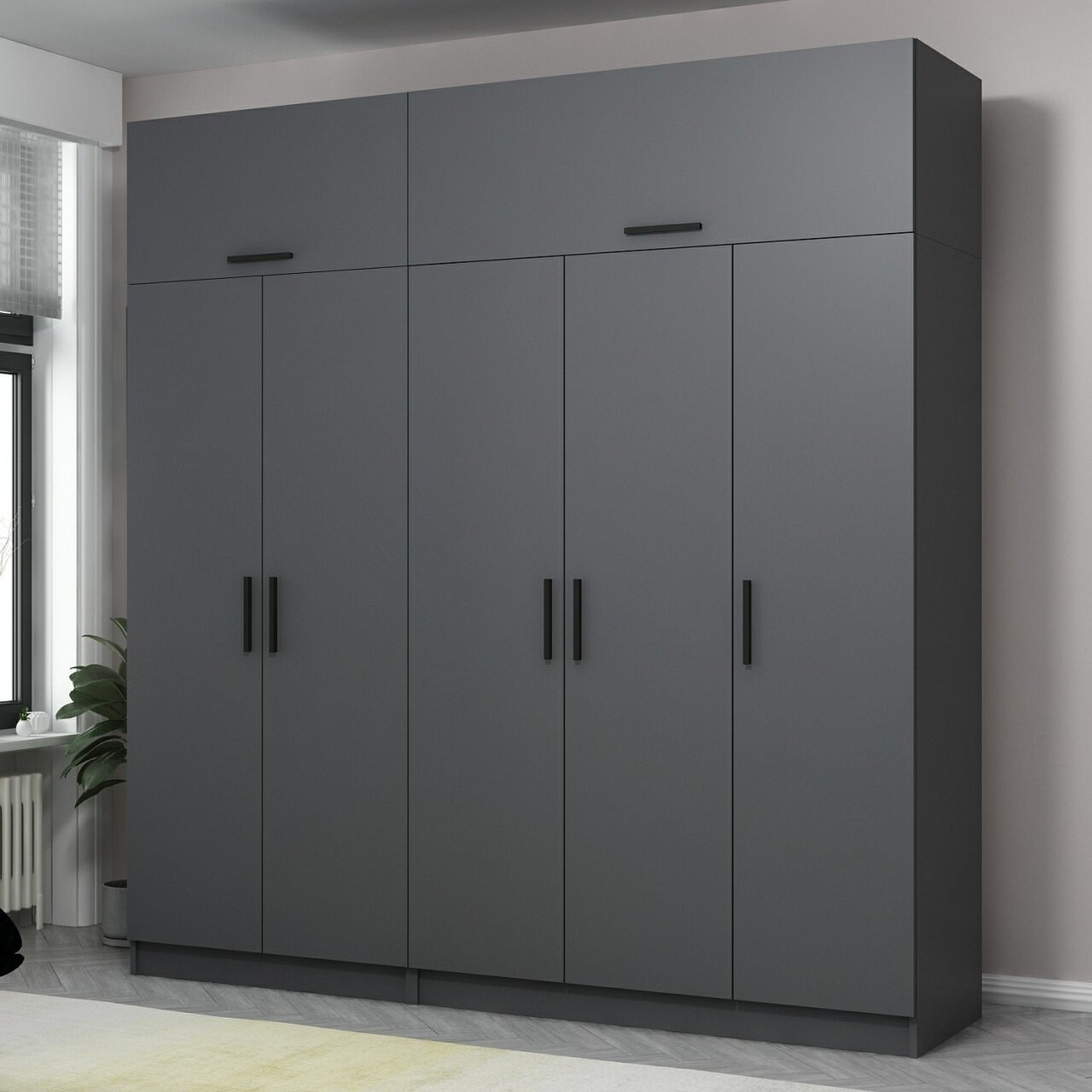 Dulap pentru haine, Minerva, Kale, 225x255x52 cm, PAL, Antracit - 1 | YEO