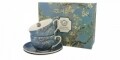 Set 2 cesti cu farfurie Almond Blossom, Duo, 280 ml, portelan, albastru