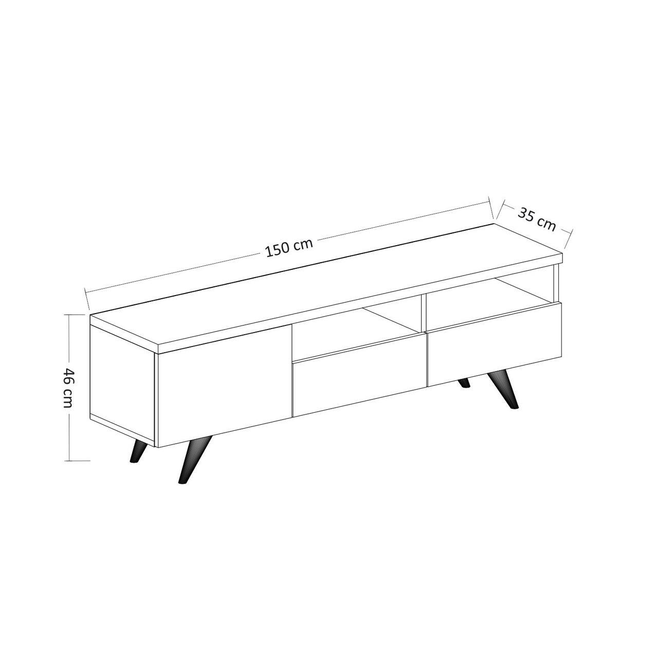 Comoda TV, Inarch, Brüksel, 150x46x35 cm, Stejar / Alb