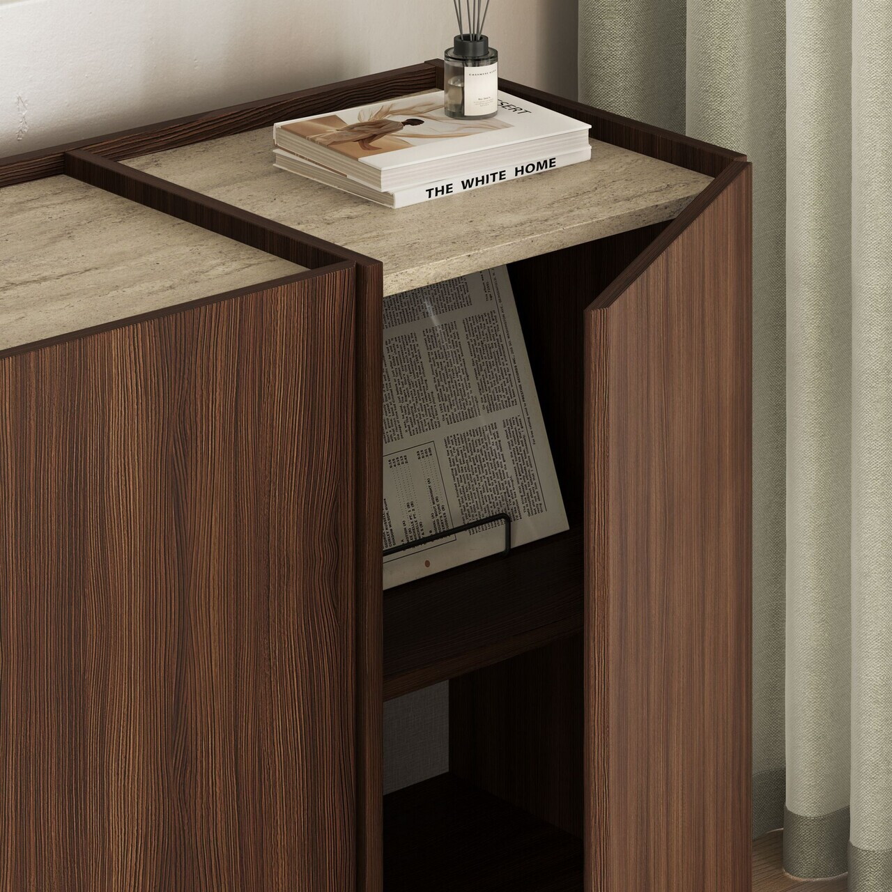 Consola, Nordure, Dorma, 180x80x45 cm, Travertin / Nuc Milano — imaginea 5