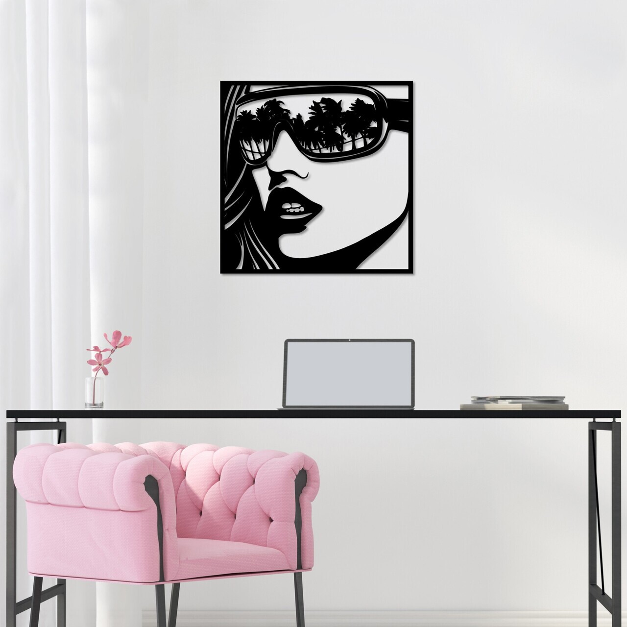 Decoratiune de perete, Miami Beach, Dimensiune: 50 x 49 cm, Negru — imaginea 3