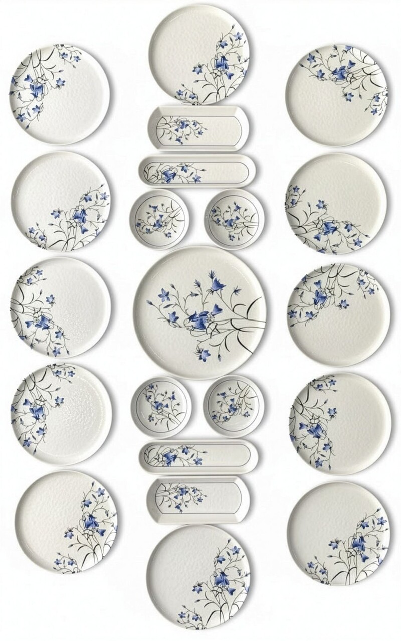 Set de mic dejun (21 de piese), L'essentiel Maison, 759NRE1126, Farfurie de servire: 20 x 20 cm (12 bucăți), Albastru/Alb - view 2