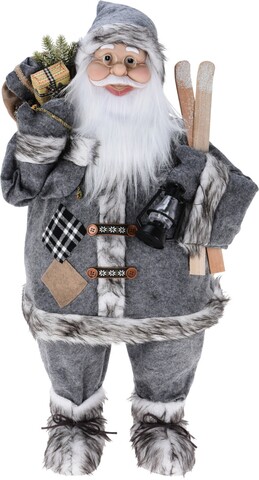 Decoratiune Santa w presents and ski, 37x28x80 cm, plus, gri Figurine Craciun