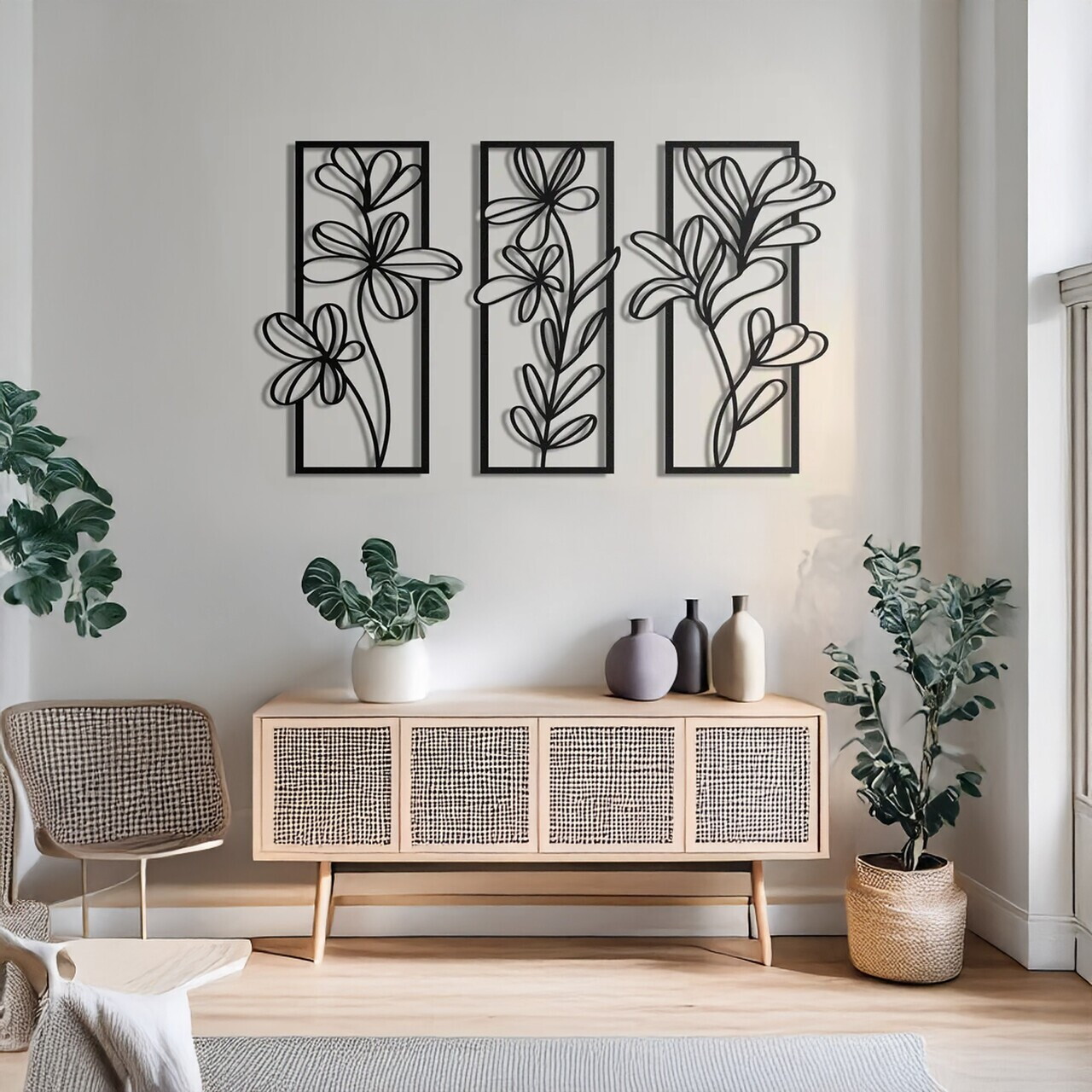 Set de accesorii decorative de perete din metal, DCV-1101-MT, Dimensiune: 18 x 50 cm (3 bucăți), Negru — imaginea 3