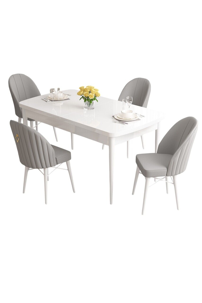 Set masa extensibila si scaune (5 piese), Hanah Home, Roz, Alb/Gri — imaginea 2