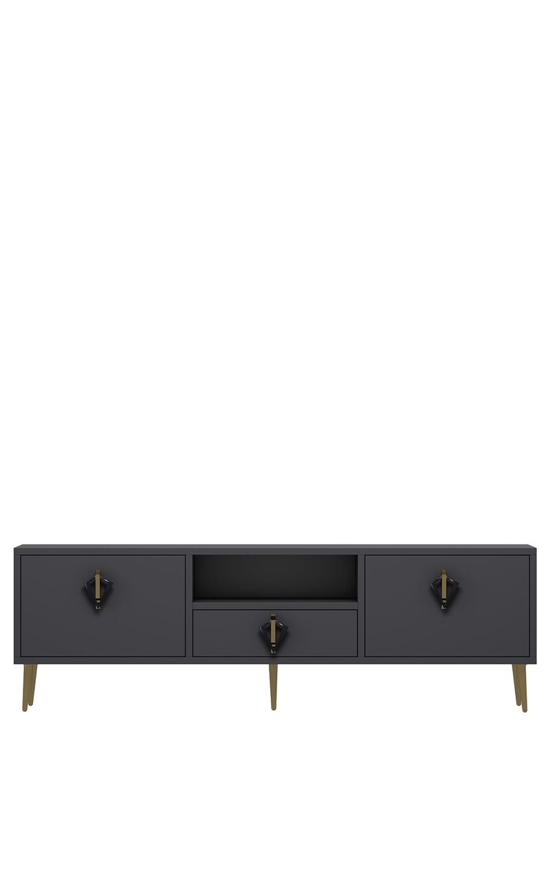 Comoda TV, Hanah Home, 1312-DROP-32, 140x45x30 cm, PAL , Antracit / Negru / Auriu - view 3