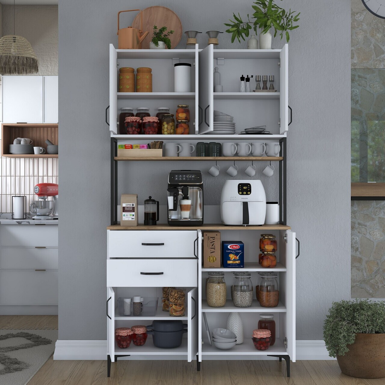 Dulap multifunctional, Hanah Home, JE213, 120x218.6x45 cm, PAL melaminat, Alb/Maro - view 4