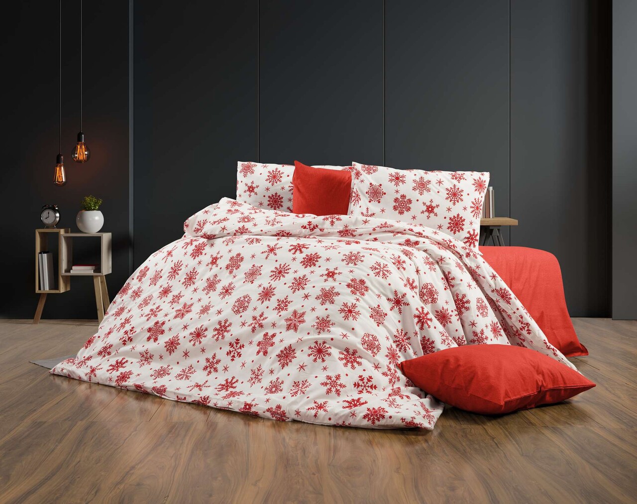 Set husă de pilotă dublă (FR) L'essentiel Maison Chr-Coverset-4 Alb/Rosu