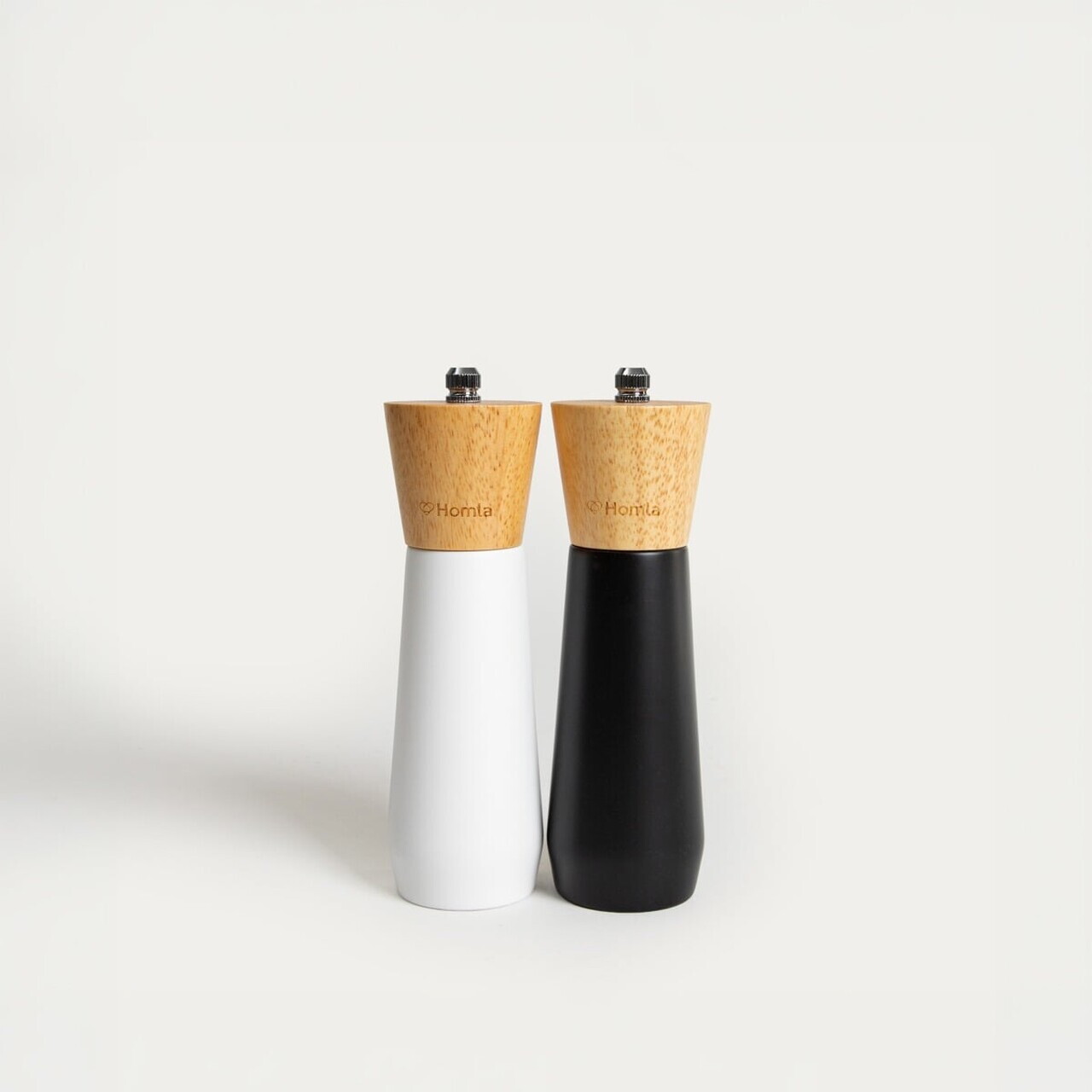 Set 2 rasnite sare/piper Camio, Homla, 5x16 cm, lemn/ceramica/aluminiu, alb/negru