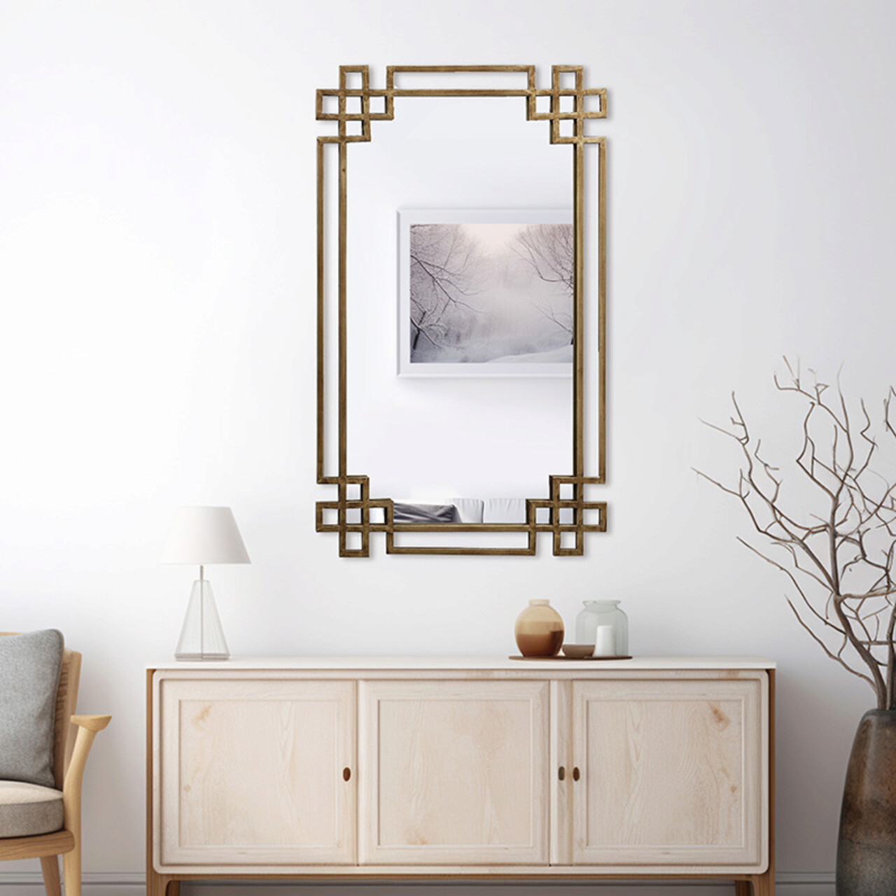 Oglinda decorativa Ranto, Pakoworld, 45x75 cm, metal/sticla, auriu