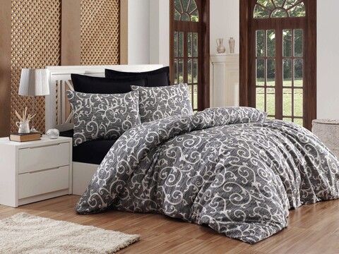 Lenjerie de pat dubla King (EU) (ES), 3 piese, Merle – Black, EnLora Home, 65% bumbac/35% poliester EnLora Home