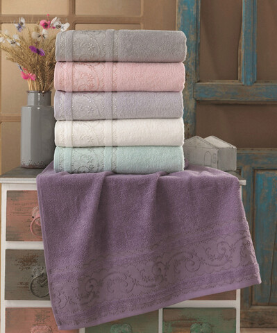 Set prosoape de mână (6 bucăți), Viaden, Lucca 30, Bumbac, Violet / Somon / Verde / Alb / Gri mezoni.ro