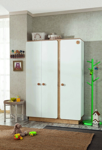 Dulap pentru haine, Çilek, Natura Baby 3 Doors Wardrobe, 136x195x56 cm, Multicolor 136x195x56 imagine 2022