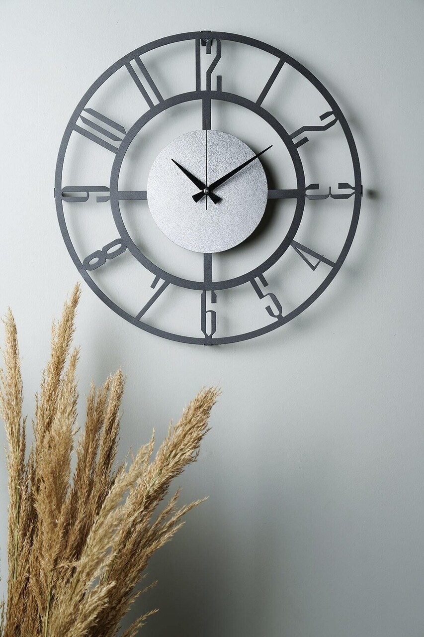 Ceas de perete Myk9912 Diametru: 50 cm Negru/Argintiu