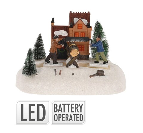 Decoratiune luminoasa Men cutting wood, 20x11.8x13.5 cm, poliston, multicolor
