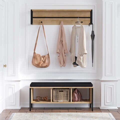 Set cuier si pantofar Shana, Elegance, 100x35x43 cm / 100x20x24 cm, PAL, natural/negru Elegance