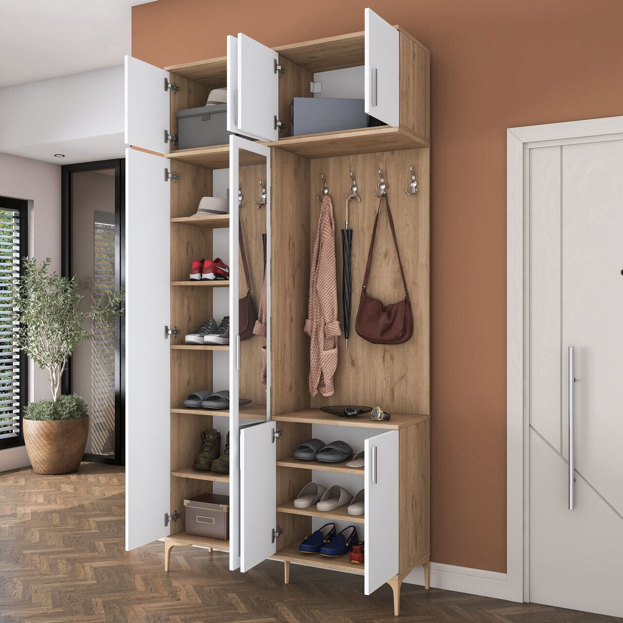 Cuier de perete, Hanah Home, EA153, 120x240x37.5 cm, PAL melaminat, Nuc/Alb - view 4