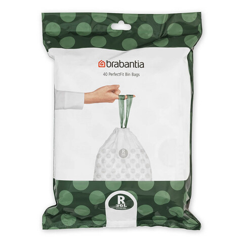 Set 40 saci de gunoi, Brabantia, PerfectFit, marimea R, 36 L, nailon, alb