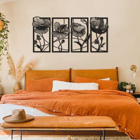 Decoratiune de perete, blossom, otel, 135 x 63 cm, negru